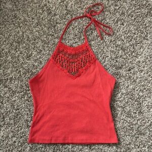 Orange Halter Neck Crochet Top
